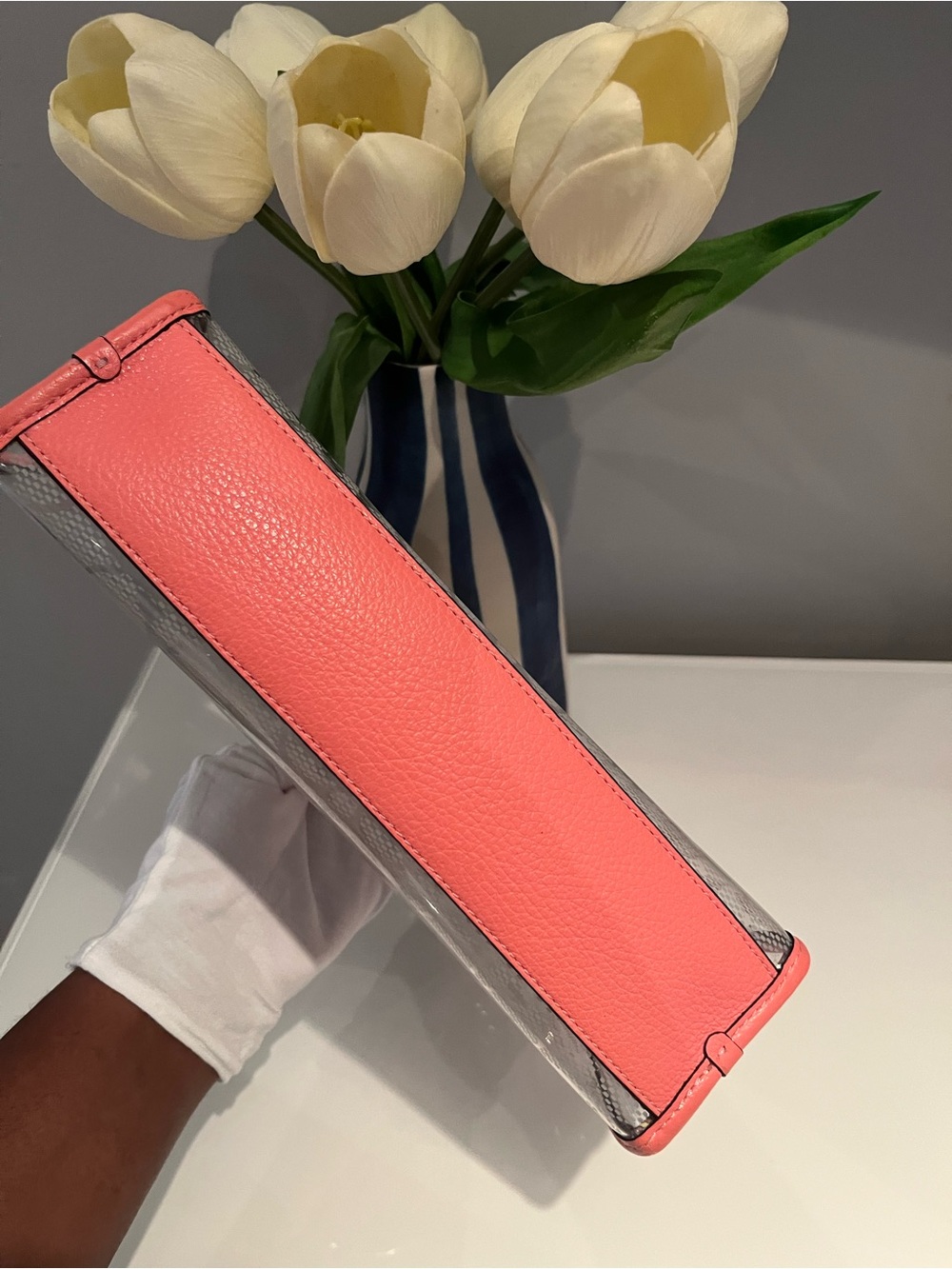 Coach Clear Wristlet with Coral Trim and Signature Print - Picture 2 of 14